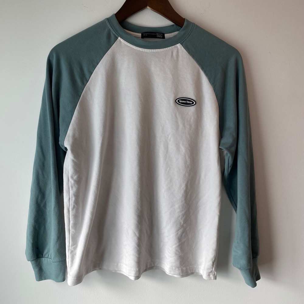 Dazy Sweatshirt Womens XS White Green Spare Time Raglan Long Sleeve Top